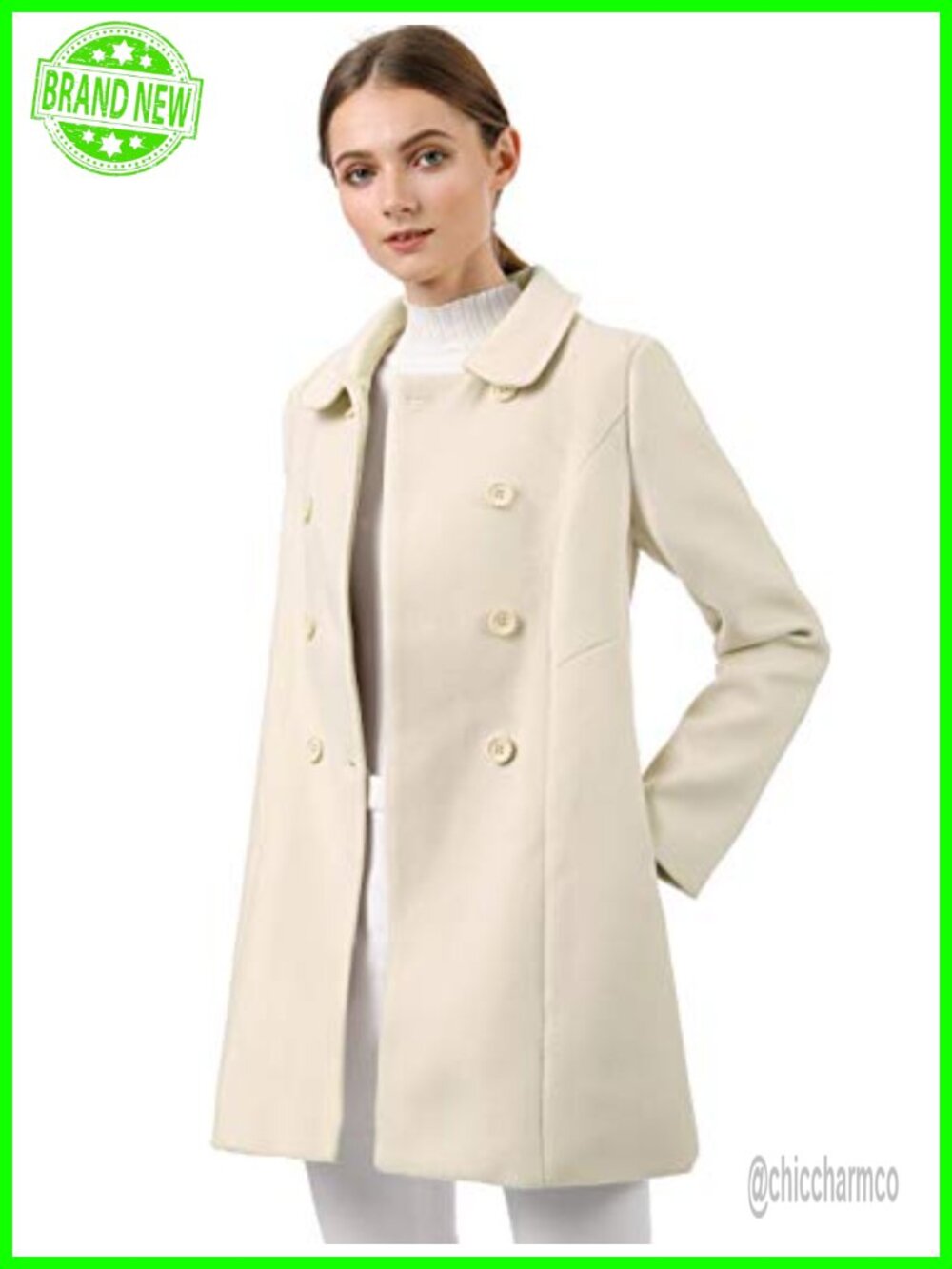 Women's Peter Pan Collar Double Breasted Trench Pea Coat Winter